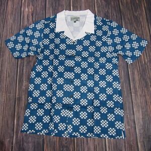 Blue Checkered Short-Sleeve Polo with White Collar